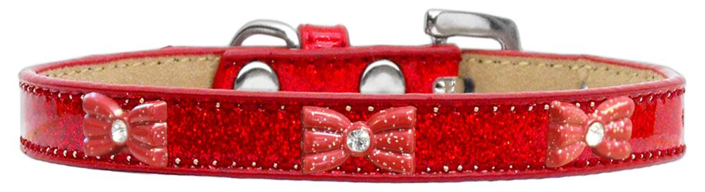 Red Glitter Bow Widget Dog Collar Red Ice Cream Size 10