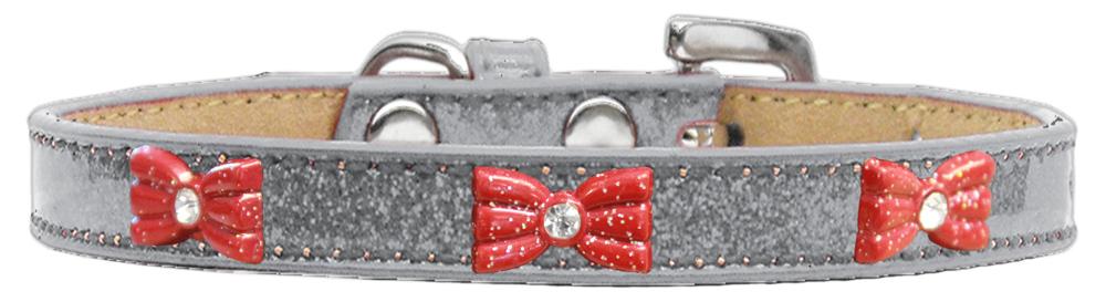 Red Glitter Bow Widget Dog Collar Silver Ice Cream Size 10