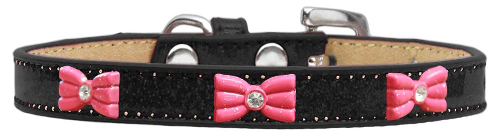 Pink Glitter Bow Widget Dog Collar Black Ice Cream Size 12