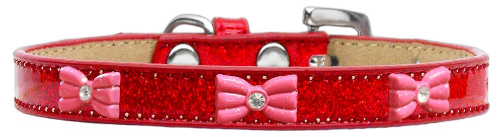 Pink Glitter Bow Widget Dog Collar Red Ice Cream Size 10