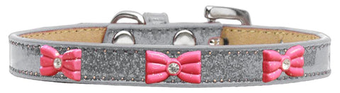 Pink Glitter Bow Widget Dog Collar Silver Ice Cream Size 10