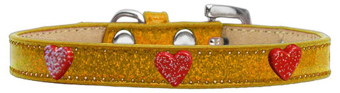 Red Glitter Heart Widget Dog Collar Gold Ice Cream Size 12