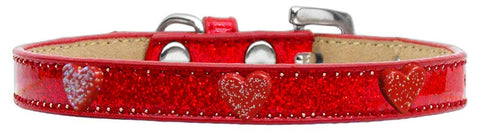 Red Glitter Heart Widget Dog Collar Red Ice Cream Size 12