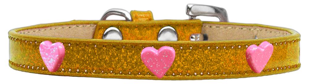 Pink Glitter Heart Widget Dog Collar Gold Ice Cream Size 10