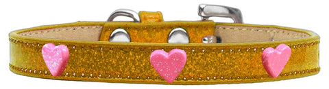 Pink Glitter Heart Widget Dog Collar Gold Ice Cream Size 20