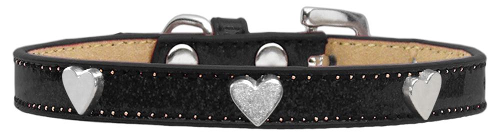 Silver Heart Widget Dog Collar Black Ice Cream Size 12