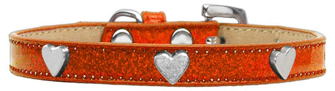 Silver Heart Widget Dog Collar Orange Ice Cream Size 10