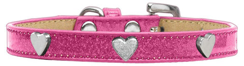 Silver Heart Widget Dog Collar Pink Ice Cream Size 10