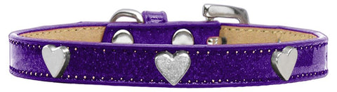 Silver Heart Widget Dog Collar Purple Ice Cream Size 14