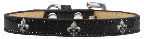 Silver Fleur De Lis Widget Dog Collar Black Ice Cream Size 12