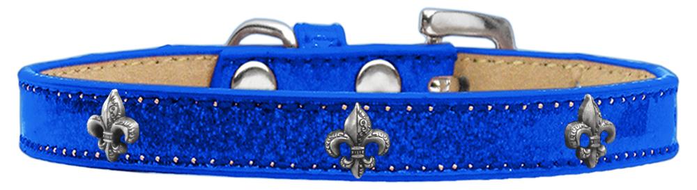 Silver Fleur De Lis Widget Dog Collar Blue Ice Cream Size 10