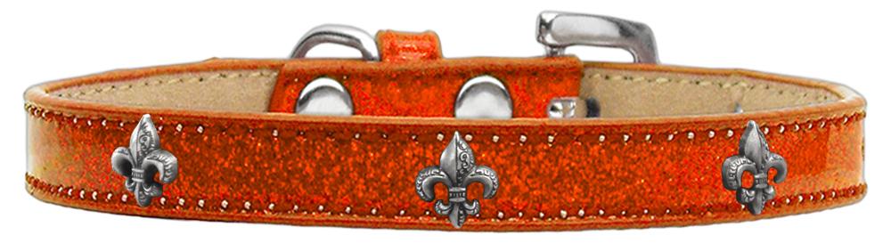 Silver Fleur De Lis Widget Dog Collar Orange Ice Cream Size 12