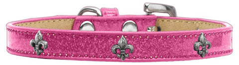 Silver Fleur De Lis Widget Dog Collar Pink Ice Cream Size 12