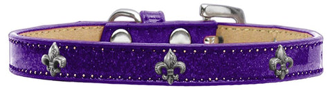 Silver Fleur De Lis Widget Dog Collar Purple Ice Cream Size 10