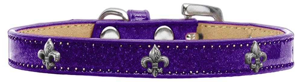 Silver Fleur De Lis Widget Dog Collar Purple Ice Cream Size 12