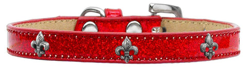 Silver Fleur De Lis Widget Dog Collar Red Ice Cream Size 10