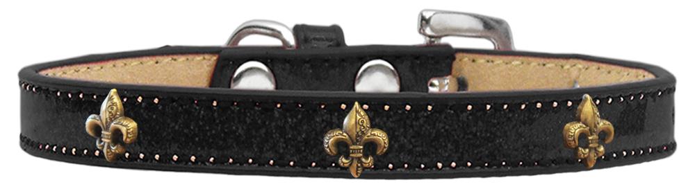 Bronze Fleur De Lis Widget Dog Collar Black Ice Cream Size 18