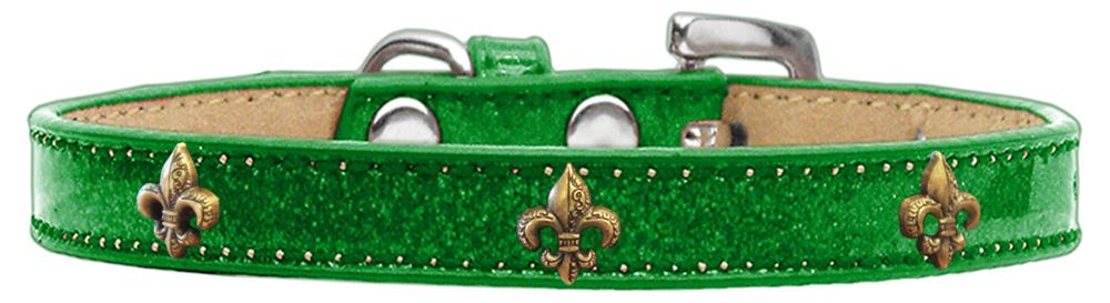 Bronze Fleur De Lis Widget Dog Collar Emerald Green Ice Cream Size 10