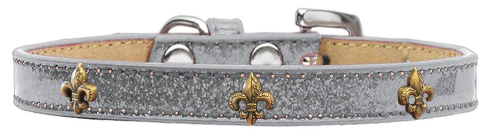 Bronze Fleur De Lis Widget Dog Collar Silver Ice Cream Size 10