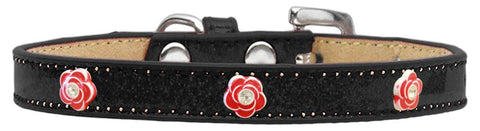 Red Rose Widget Dog Collar Black Ice Cream Size 10