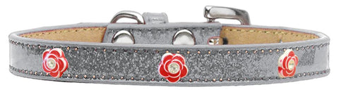 Red Rose Widget Dog Collar Silver Ice Cream Size 10