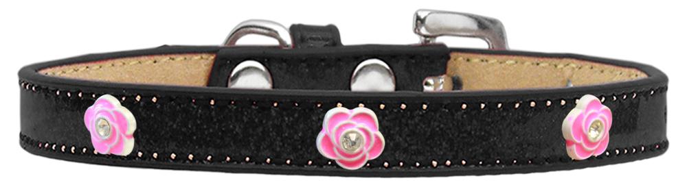 Bright Pink Rose Widget Dog Collar Black Ice Cream Size 12