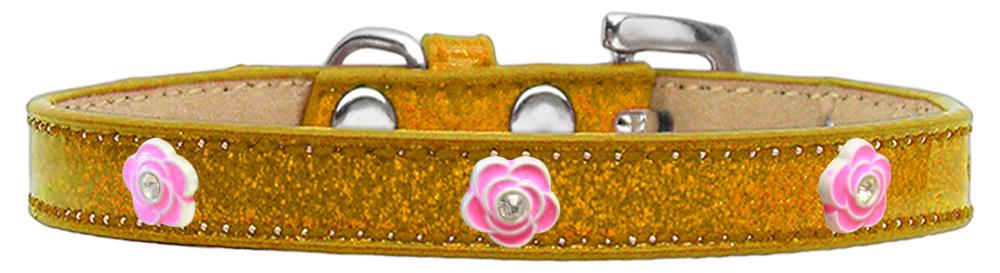 Bright Pink Rose Widget Dog Collar Gold Ice Cream Size 10