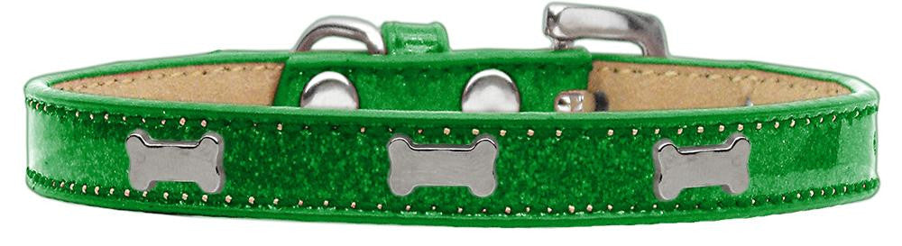 Silver Bone Widget Dog Collar Emerald Green Ice Cream Size 20