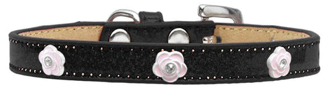 Light Pink Rose Widget Dog Collar Black Ice Cream Size 10