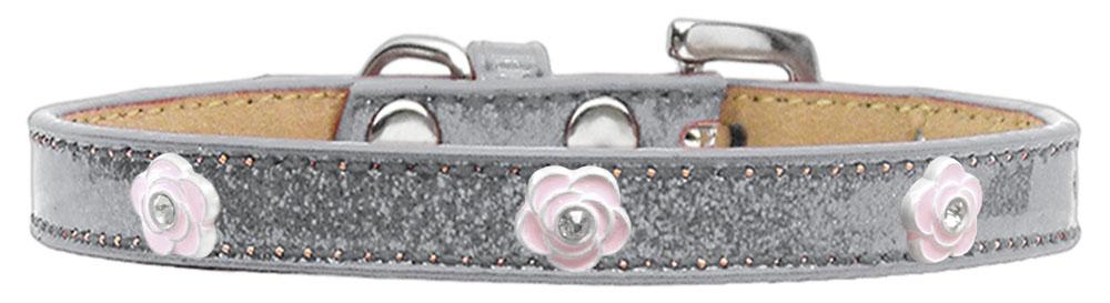 Light Pink Rose Widget Dog Collar Silver Ice Cream Size 10