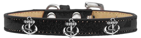 Silver Anchor Widget Dog Collar Black Ice Cream Size 12