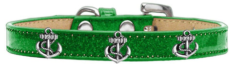 Silver Anchor Widget Dog Collar Emerald Green Ice Cream Size 10