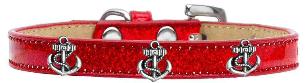 Silver Anchor Widget Dog Collar Red Ice Cream Size 10