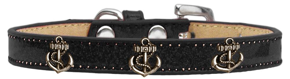 Bronze Anchor Widget Dog Collar Black Ice Cream Size 18