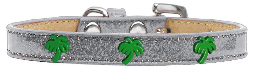 Green Palm Tree Widget Dog Collar Silver Ice Cream Size 12