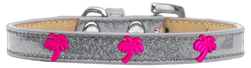 Pink Palm Tree Widget Dog Collar Silver Ice Cream Size 12