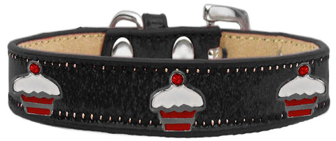 Red Cupcake Widget Dog Collar Black Ice Cream Size 14