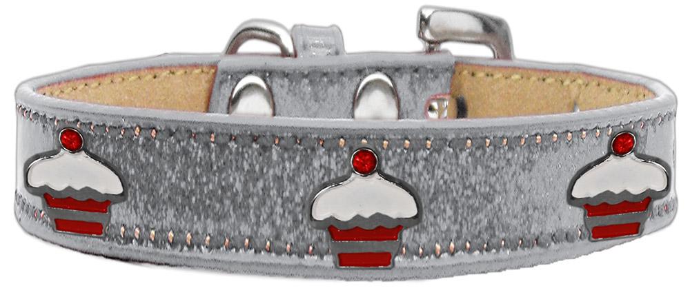 Red Cupcake Widget Dog Collar Silver Ice Cream Size 16