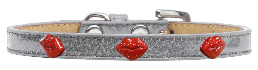 Red Glitter Lips Widget Dog Collar Silver Ice Cream Size 12