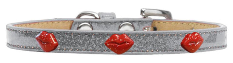 Red Glitter Lips Widget Dog Collar Silver Ice Cream Size 14