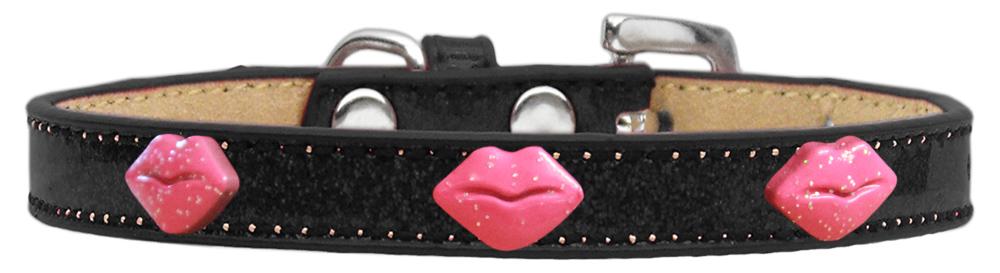 Pink Glitter Lips Widget Dog Collar Black Ice Cream Size 12