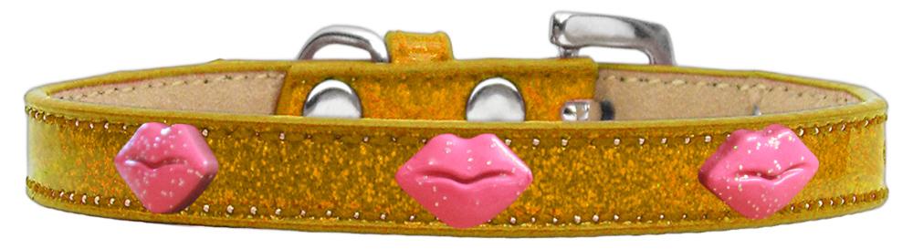 Pink Glitter Lips Widget Dog Collar Gold Ice Cream Size 10