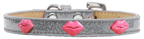 Pink Glitter Lips Widget Dog Collar Silver Ice Cream Size 10