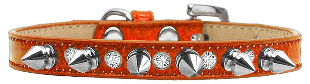 Crystal and Silver Spikes Dog Collar Orange Ice Cream Size 10