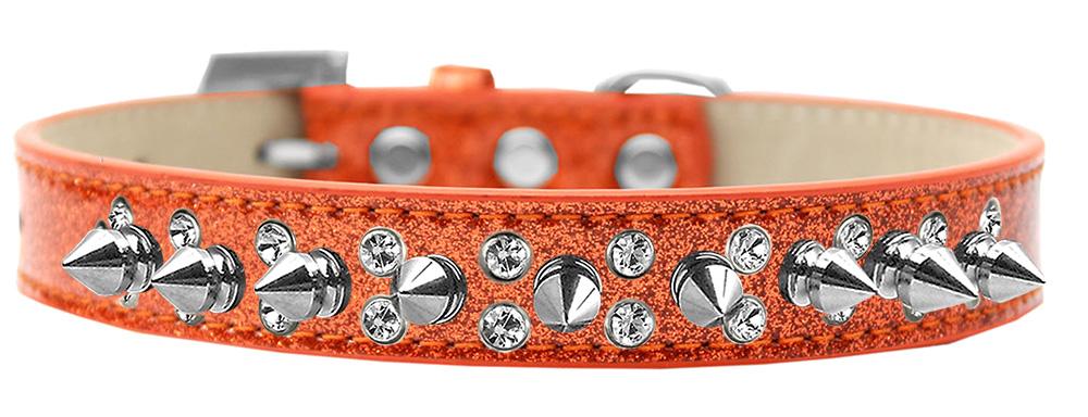 Double Crystal And Silver Spikes Dog Collar Orange Ice Cream Size 12