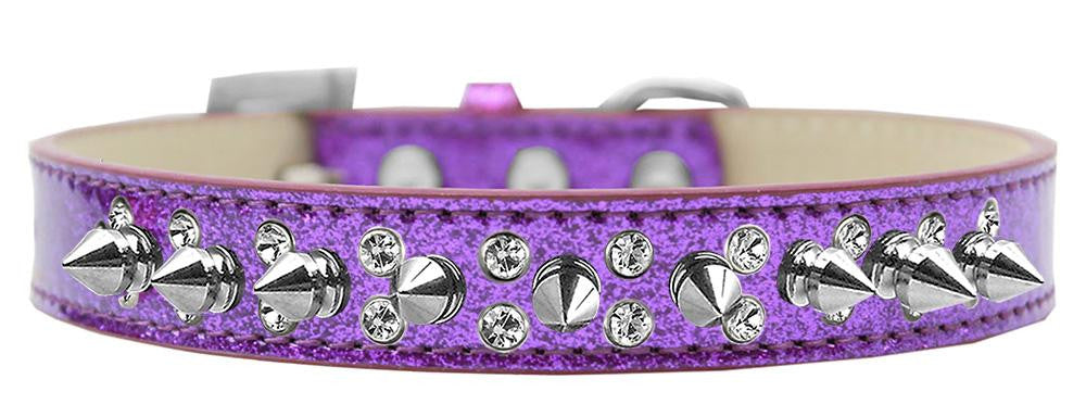 Double Crystal and Silver Spikes Dog Collar Purple Ice Cream Size 16