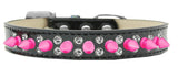 Double Crystal And Bright Pink Spikes Dog Collar