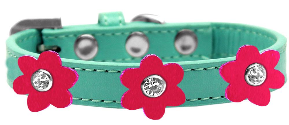 Flower Premium Collar Aqua With Bright Pink Flowers Size 14