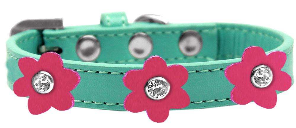 Flower Premium Collar Aqua With Pink Flowers Size 10