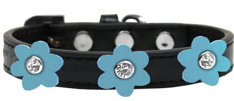 Flower Premium Collar Black With Baby Blue Flowers Size 12